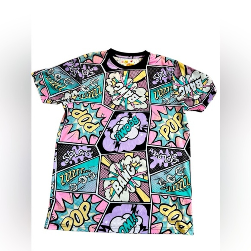 OH SNAP!  80/90's RETRO Style LARGE Party Shirt Comic Superhero BOOM! Stretchy